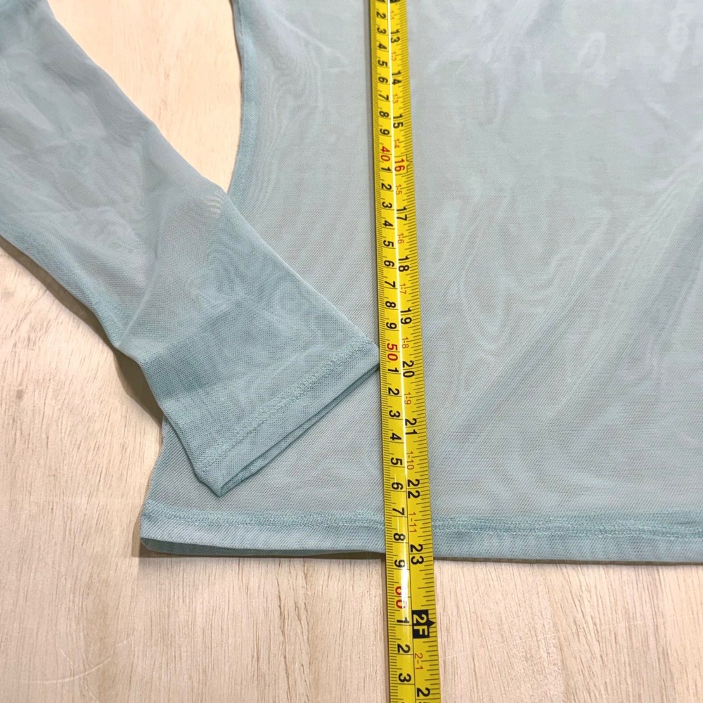 CALIA Women S Draped Funnel Long Sleeve Smoked Turquoise Sheer Mesh Top NWT - Picture 9 of 11